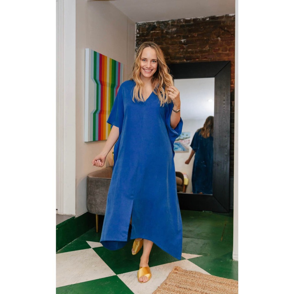 The Drop x Grace Atwood Royal Blue Tencel Kaftan Maxi Dress Medium NEW
